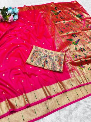 rani zari woven paithani silk blend traditional saree with swarovski blouse piece 4