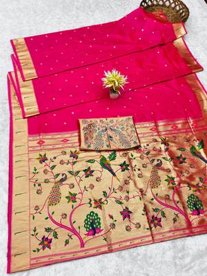 rani zari woven paithani silk blend traditional saree with swarovski blouse piece 5