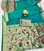 rama zari woven paithani silk blend traditional saree with swarovski blouse piece