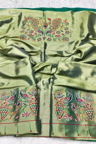 rama zari woven paithani silk blend traditional saree with swarovski blouse piece