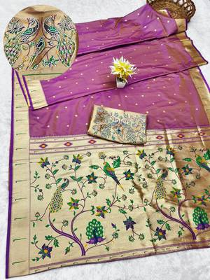 gajri zari woven paithani silk blend traditional saree with swarovski blouse piece 1