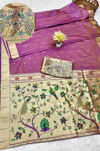 gajri zari woven paithani silk blend traditional saree with swarovski blouse piece