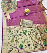 gajri zari woven paithani silk blend traditional saree with swarovski blouse piece