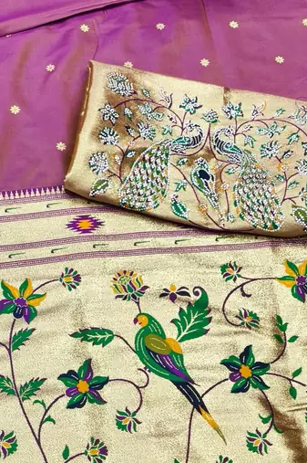 gajri zari woven paithani silk blend traditional saree with swarovski blouse piece