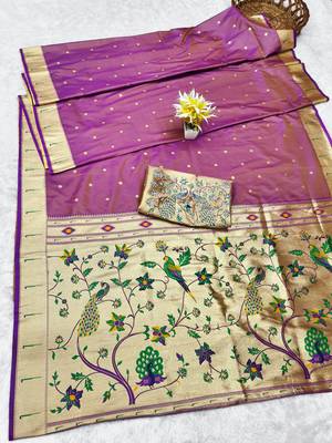 gajri zari woven paithani silk blend traditional saree with swarovski blouse piece 5