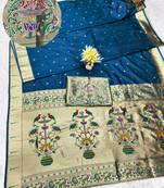 firozi zari woven paithani silk blend traditional saree with swarovski blouse piece