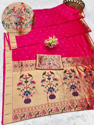 rani zari woven paithani silk blend traditional saree with swarovski blouse piece 1