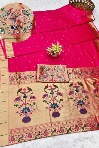 rani zari woven paithani silk blend traditional saree with swarovski blouse piece