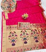 rani zari woven paithani silk blend traditional saree with swarovski blouse piece