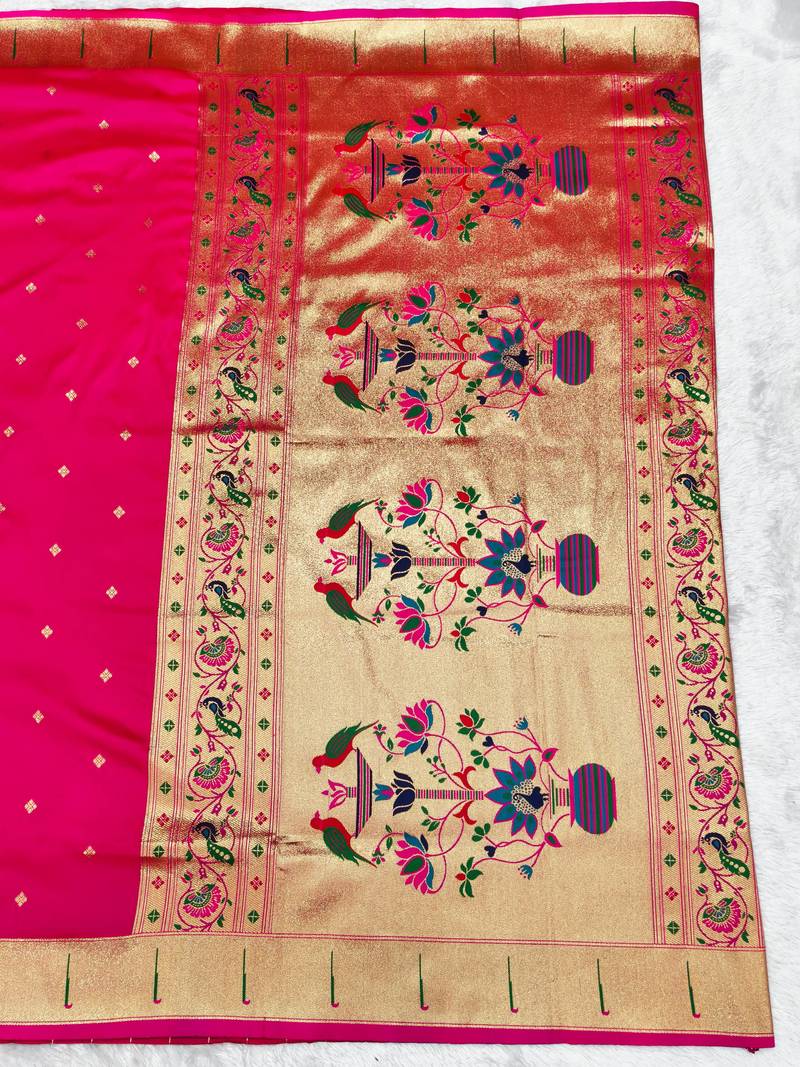 rani zari woven paithani silk blend traditional saree with swarovski blouse piece