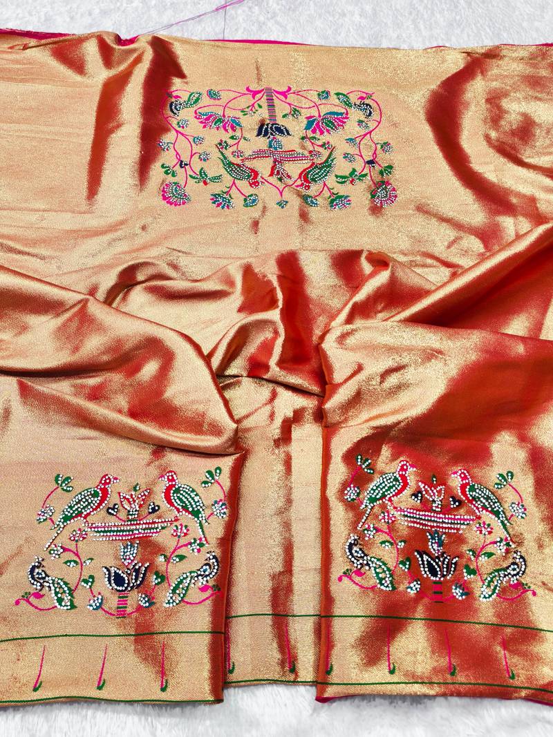 rani zari woven paithani silk blend traditional saree with swarovski blouse piece