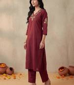 Women Ethnic Motifs Embroidered Regular Thread Work Pure Cotton Kurta with Trousers