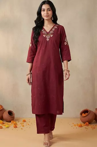 Women Ethnic Motifs Embroidered Regular Thread Work Pure Cotton Kurta with Trousers