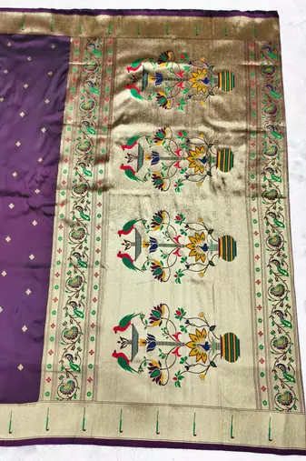wine zari woven paithani silk blend traditional saree with swarovski blouse piece