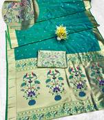 rama zari woven paithani silk blend traditional saree with swarovski blouse piece