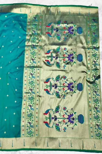 rama zari woven paithani silk blend traditional saree with swarovski blouse piece