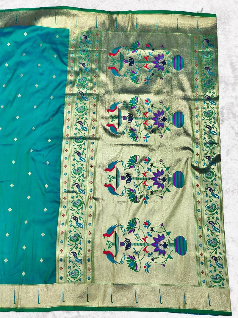 rama zari woven paithani silk blend traditional saree with swarovski blouse piece