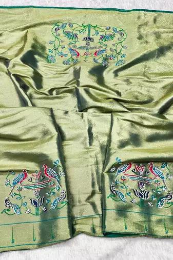 rama zari woven paithani silk blend traditional saree with swarovski blouse piece