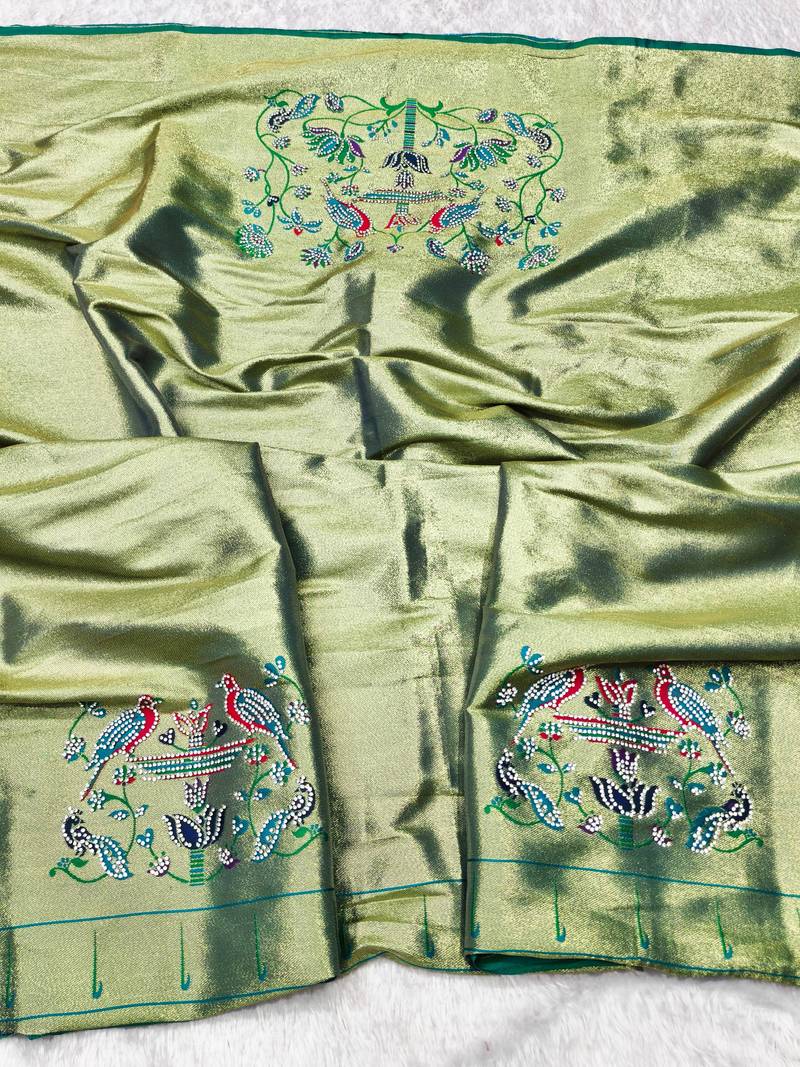 rama zari woven paithani silk blend traditional saree with swarovski blouse piece
