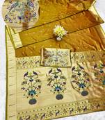 gold zari woven paithani silk blend traditional saree with swarovski blouse piece