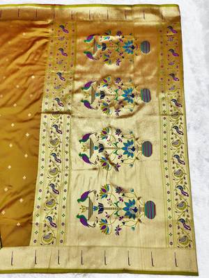 gold zari woven paithani silk blend traditional saree with swarovski blouse piece 2