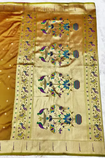 gold zari woven paithani silk blend traditional saree with swarovski blouse piece