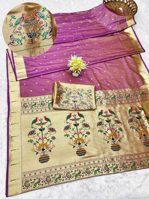 gajri zari woven paithani silk blend traditional saree with swarovski blouse piece 1