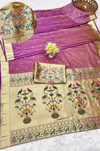 gajri zari woven paithani silk blend traditional saree with swarovski blouse piece