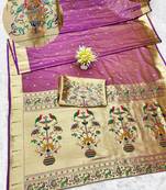 gajri zari woven paithani silk blend traditional saree with swarovski blouse piece