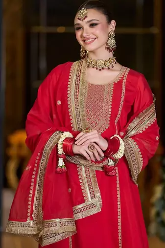 Women Ethnic Motifs Embroidered Regular Kurta with Trousers & With Dupatta
