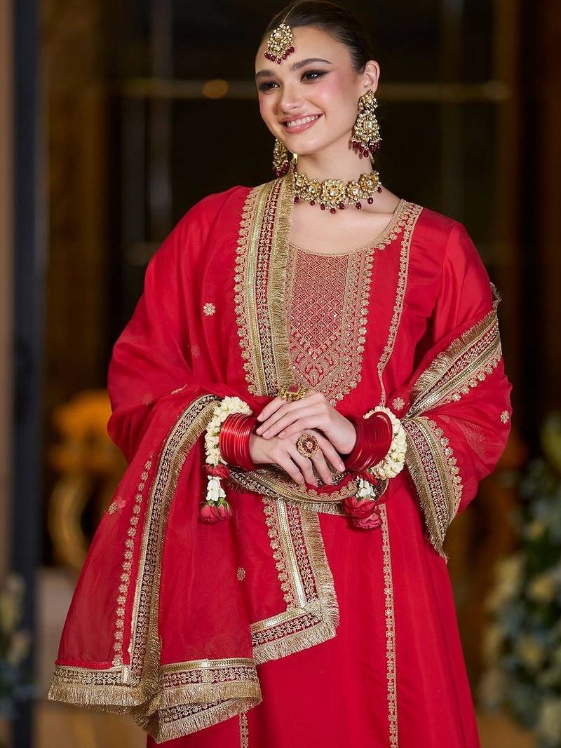 Women Ethnic Motifs Embroidered Regular Kurta with Trousers & With Dupatta