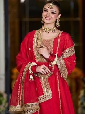 Women Ethnic Motifs Embroidered Regular Kurta with Trousers & With Dupatta 5