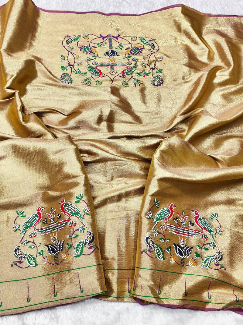 gajri zari woven paithani silk blend traditional saree with swarovski blouse piece