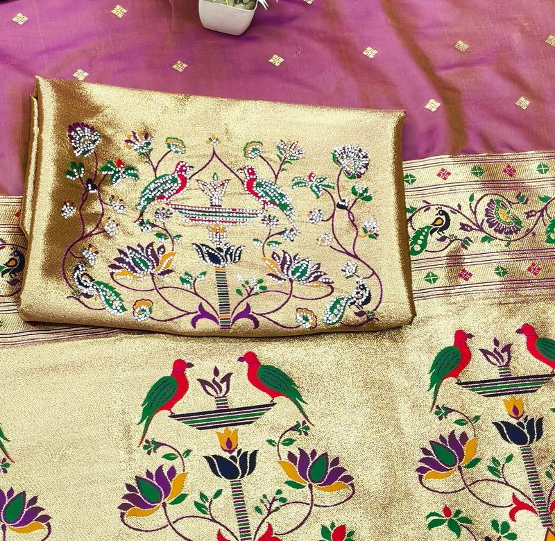 gajri zari woven paithani silk blend traditional saree with swarovski blouse piece