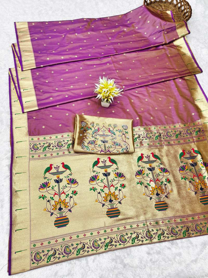 gajri zari woven paithani silk blend traditional saree with swarovski blouse piece