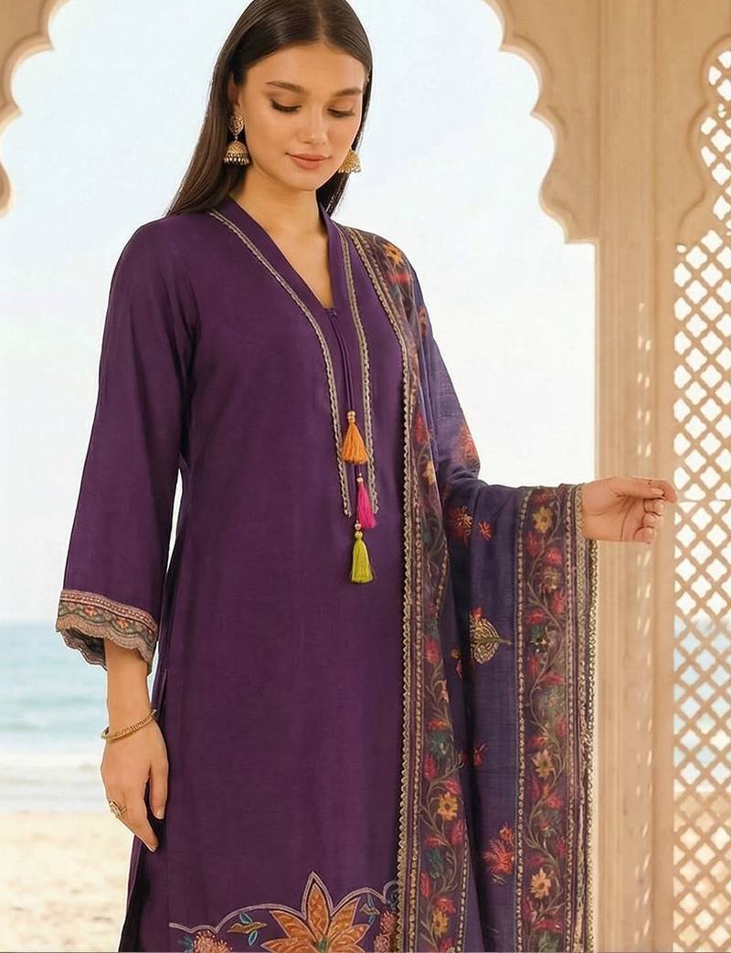 Women Ethnic Motifs Printed Regular Thread Work Kurta with Trousers & With Dupatta