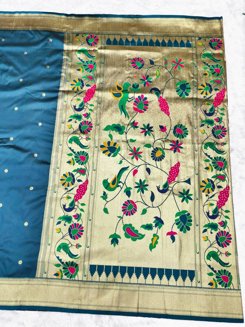 firozi zari woven paithani silk blend traditional saree with swarovski blouse piece