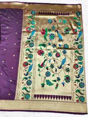 wine zari woven paithani silk blend traditional saree with swarovski blouse piece 2
