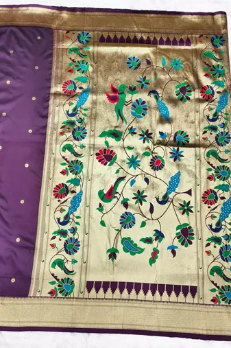wine zari woven paithani silk blend traditional saree with swarovski blouse piece
