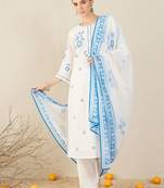 Women Ethnic Motifs Embroidered Regular Pure Cotton Kurta with Trousers & Dupatta