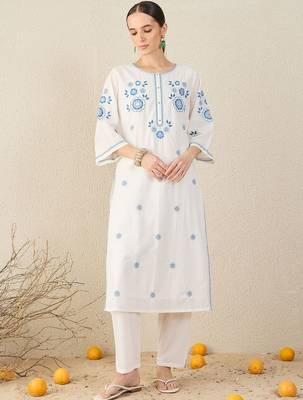 Women Ethnic Motifs Embroidered Regular Pure Cotton Kurta with Trousers & Dupatta 6