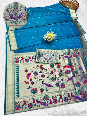 rama zari woven paithani silk blend traditional saree with swarovski blouse piece 1