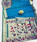 rama zari woven paithani silk blend traditional saree with swarovski blouse piece