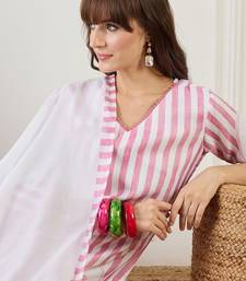 Striped Straight Kurta With Trouser & Dupatta