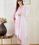 Striped Straight Kurta With Trouser & Dupatta