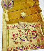 gold zari woven paithani silk blend traditional saree with swarovski blouse piece