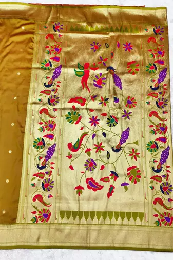 gold zari woven paithani silk blend traditional saree with swarovski blouse piece