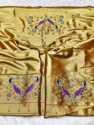 gold zari woven paithani silk blend traditional saree with swarovski blouse piece 3