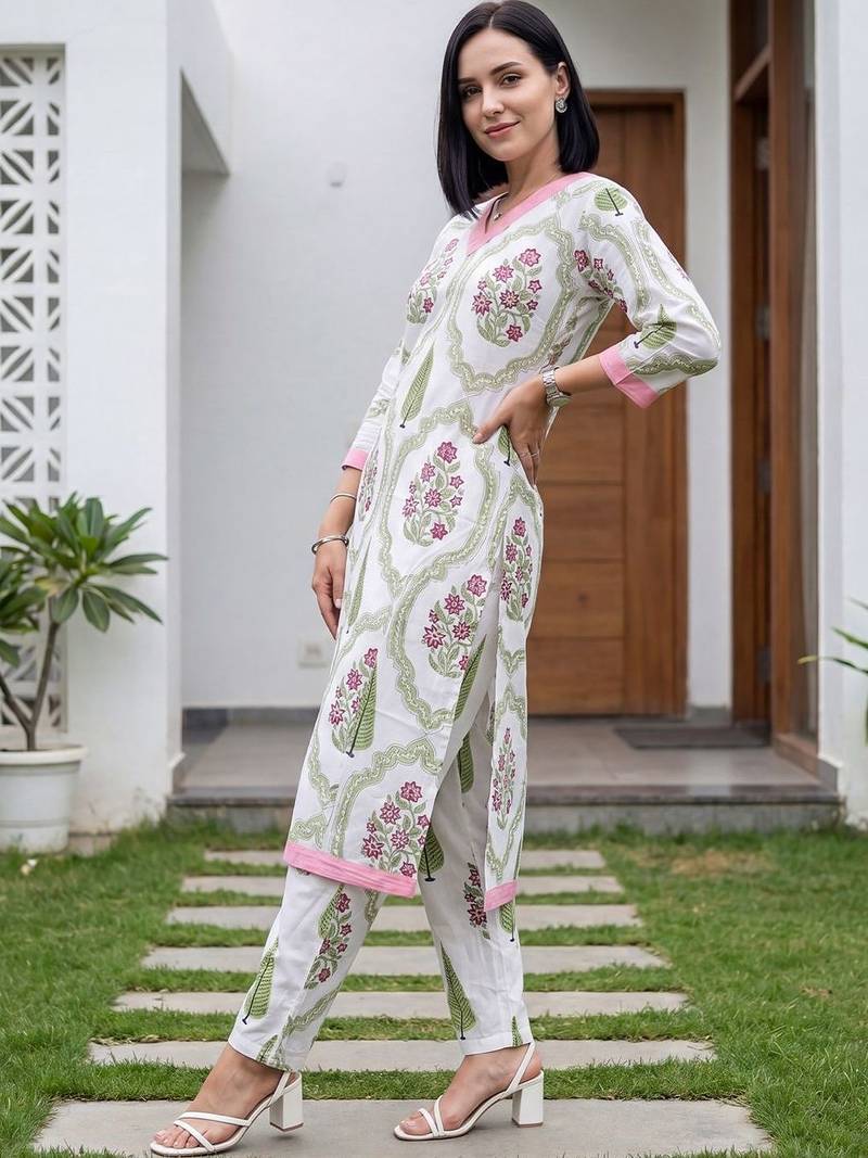 Women Floral Printed Regular Pure Cotton Kurta with Trousers