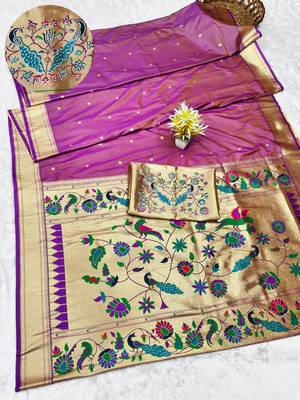 gajri zari woven paithani silk blend traditional saree with swarovski blouse piece 1